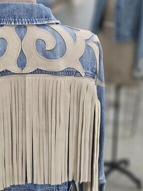 Denim & Leather Fringe Jean Jacket